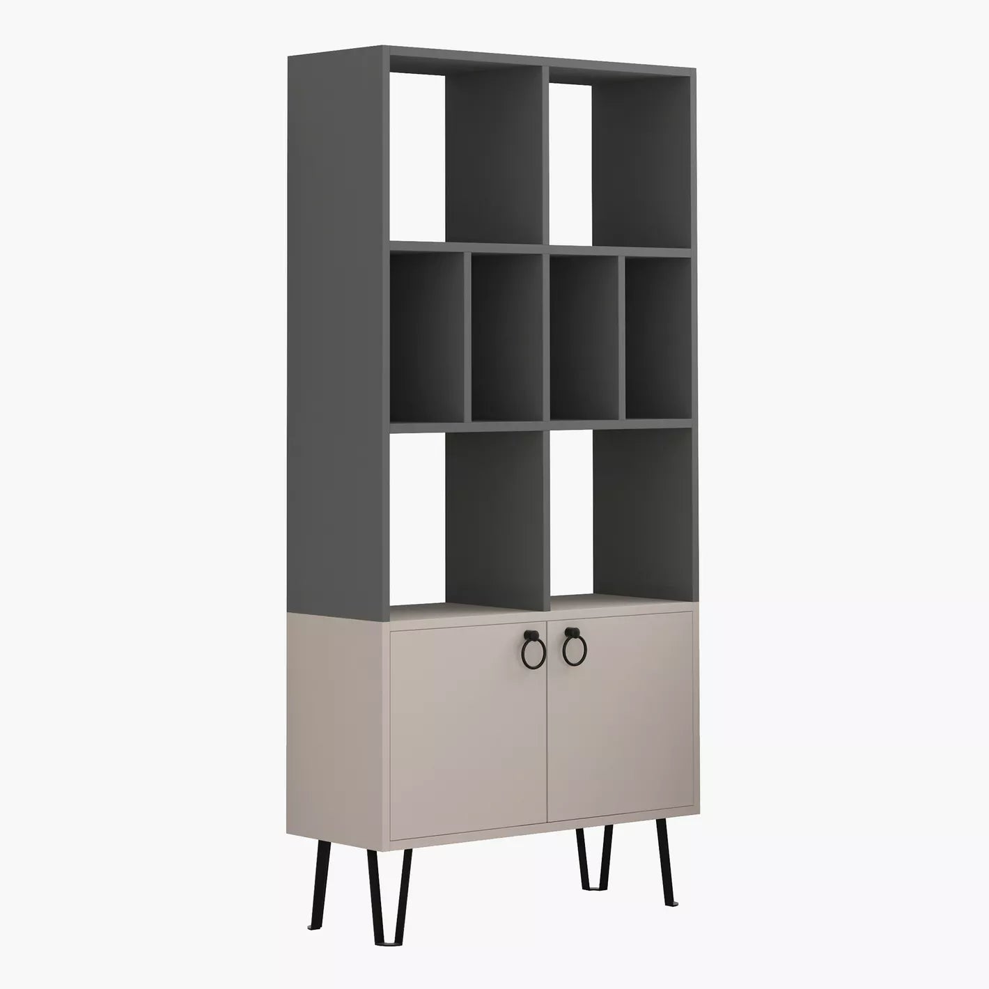 Bookcase With Eight Open Compartments And Two Cabinets For Books, Photos, And Decorative Items. - COOLBABY