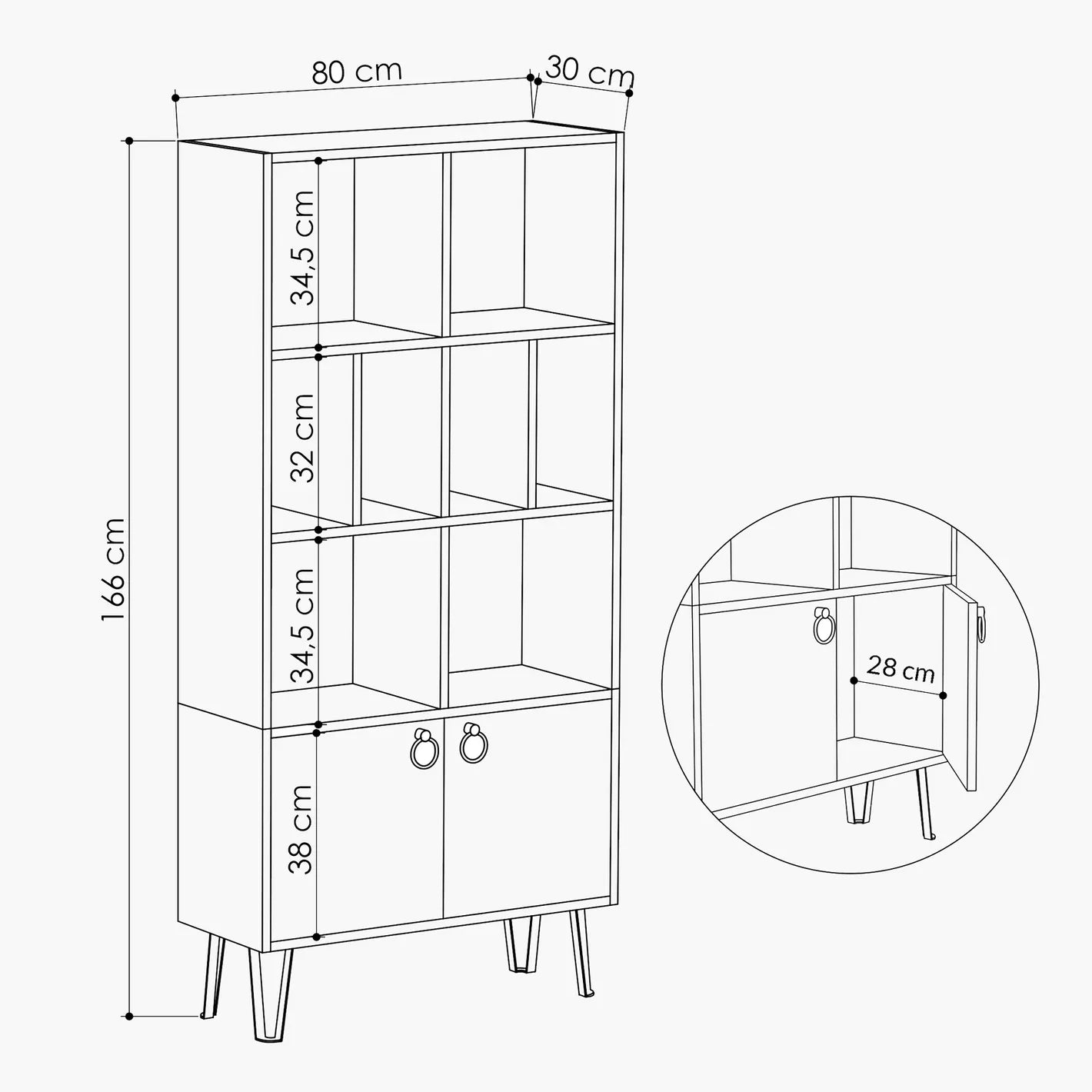 Bookcase With Eight Open Compartments And Two Cabinets For Books, Photos, And Decorative Items. - COOLBABY