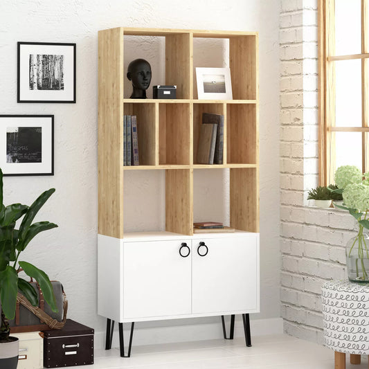 Bookcase With Eight Open Compartments And Two Cabinets For Books, Photos, And Decorative Items. - COOLBABY