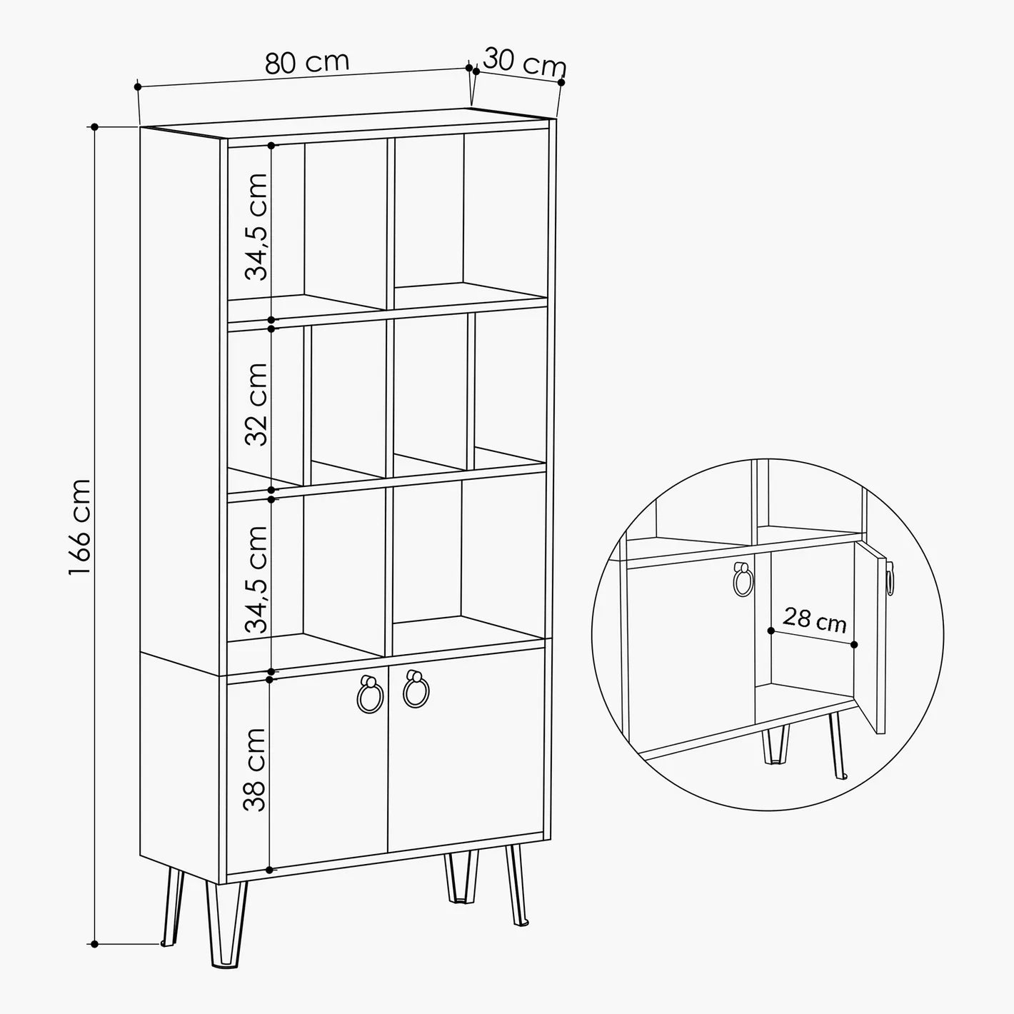 Bookcase With Eight Open Compartments And Two Cabinets For Books, Photos, And Decorative Items. - COOLBABY