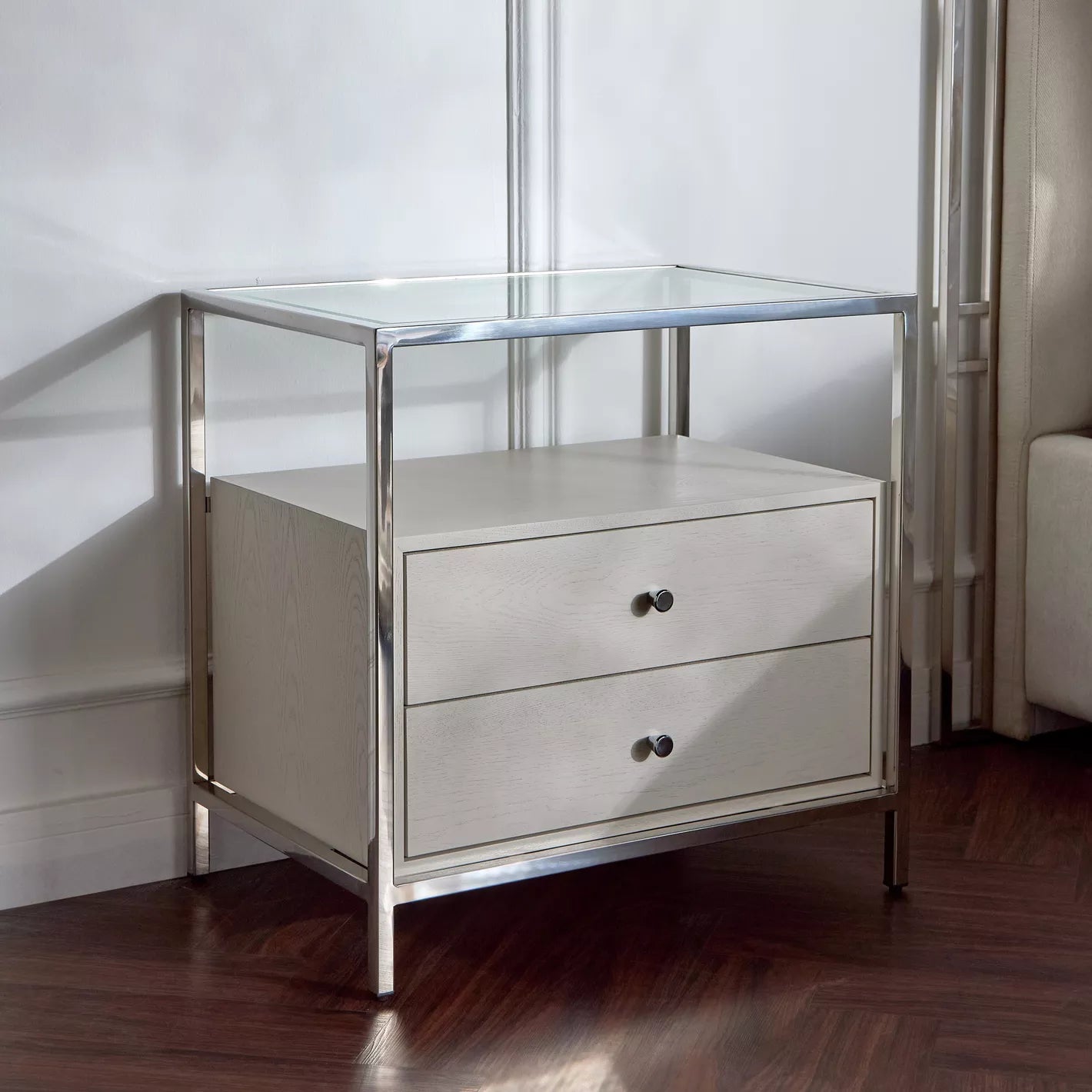 Modern Luxe Nightstand With Two Drawers, Soft-Closing Mechanism And One Shelf For Storage - COOLBABY