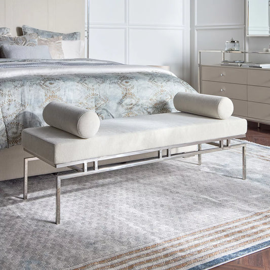 Elegant Modern Fabric Bench With Adjustable Cushions and Stylish Stainless Steel Accents - Light Grey