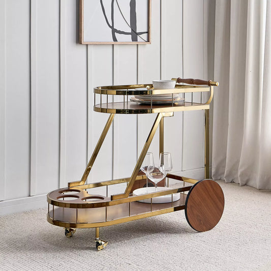 Luxury Serving Trolley, High-Quality Metal Frame And Engineered Wood Top