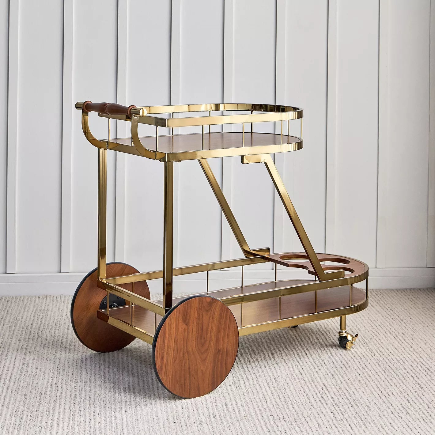 Luxury Serving Trolley, High-Quality Metal Frame And Engineered Wood Top