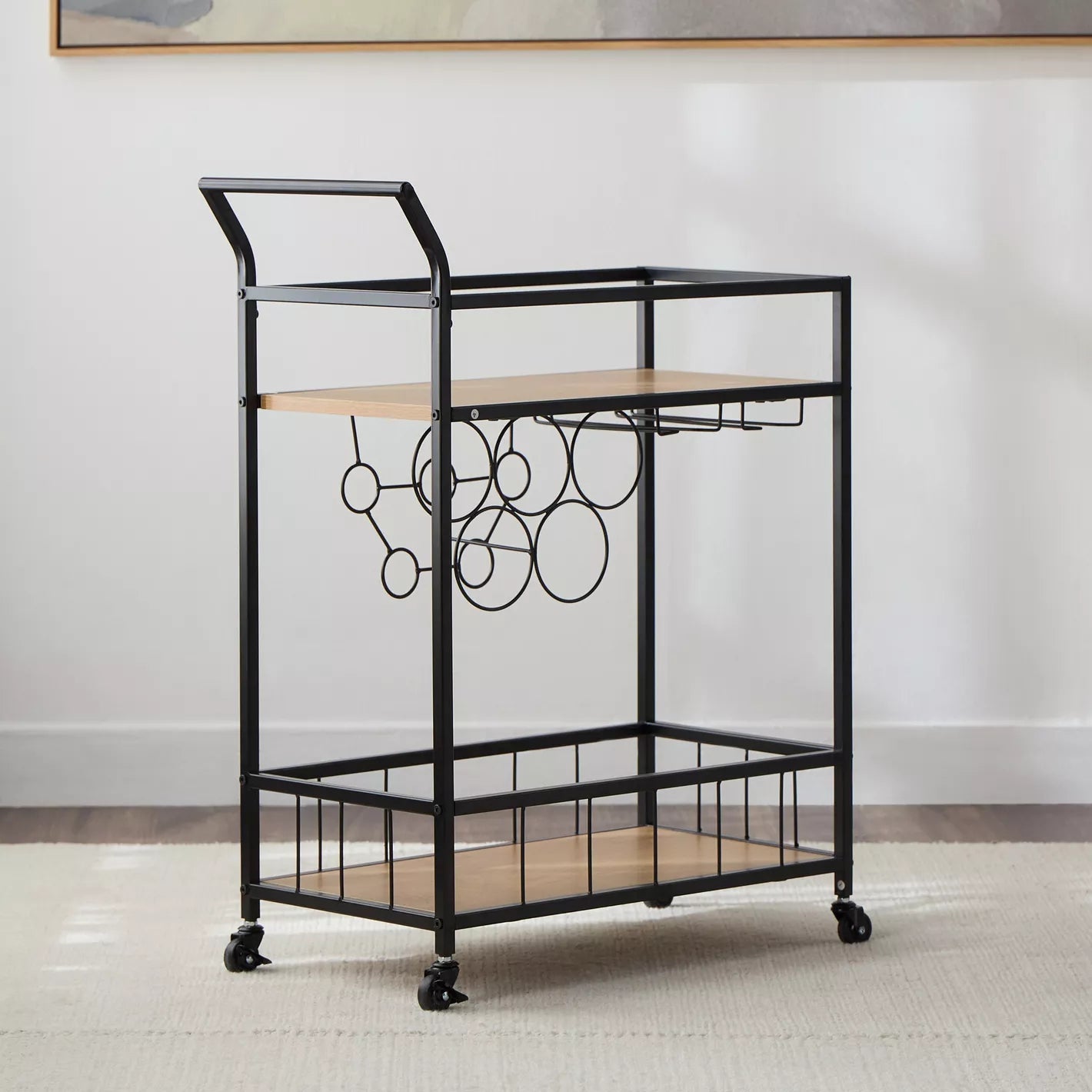 Elegant Serving Trolley With Two Shelves For Drinks And Glassware - Capacity Up To 5 Bottles