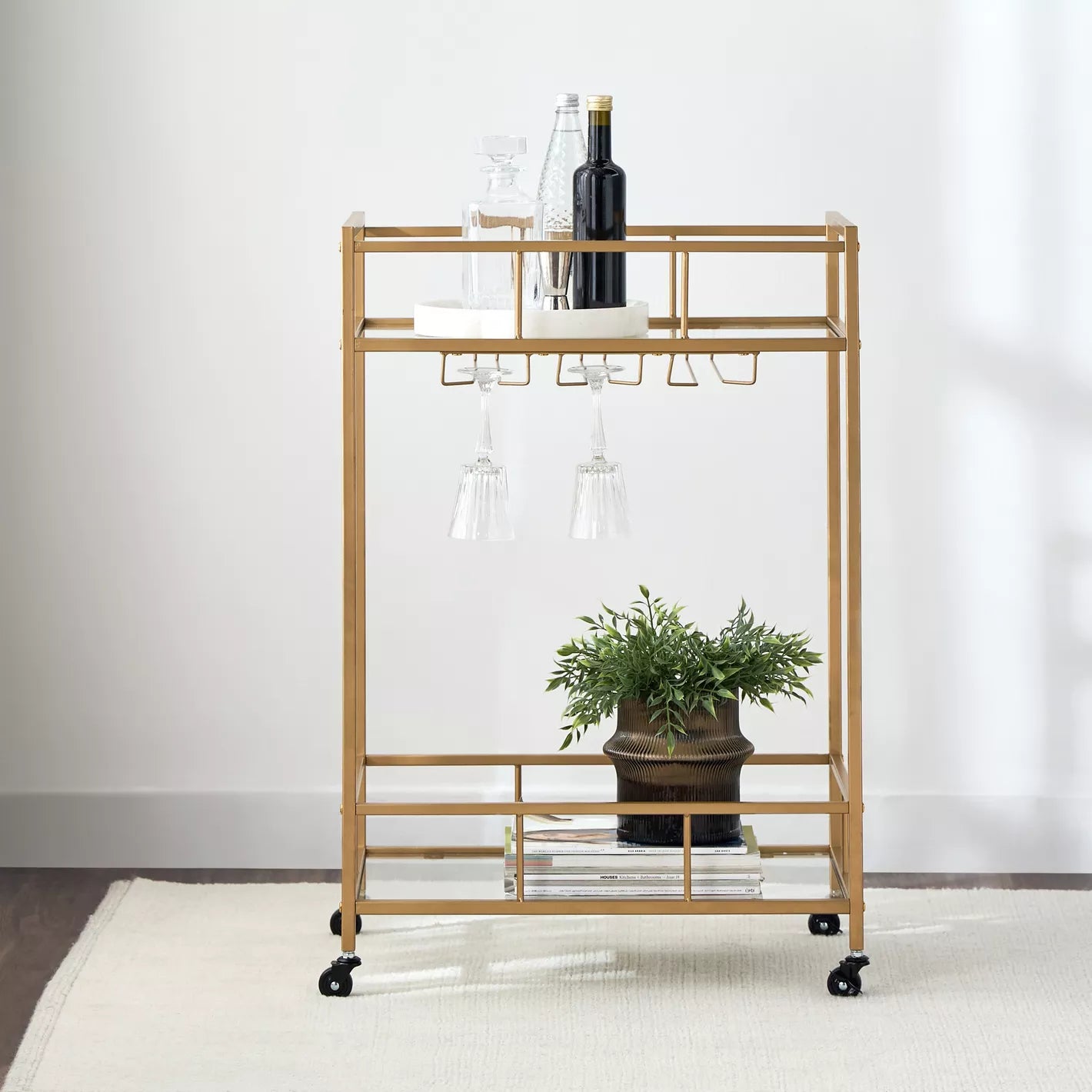 Luxurious Serving Trolley With Glass Shelves For Drinks And Glassware