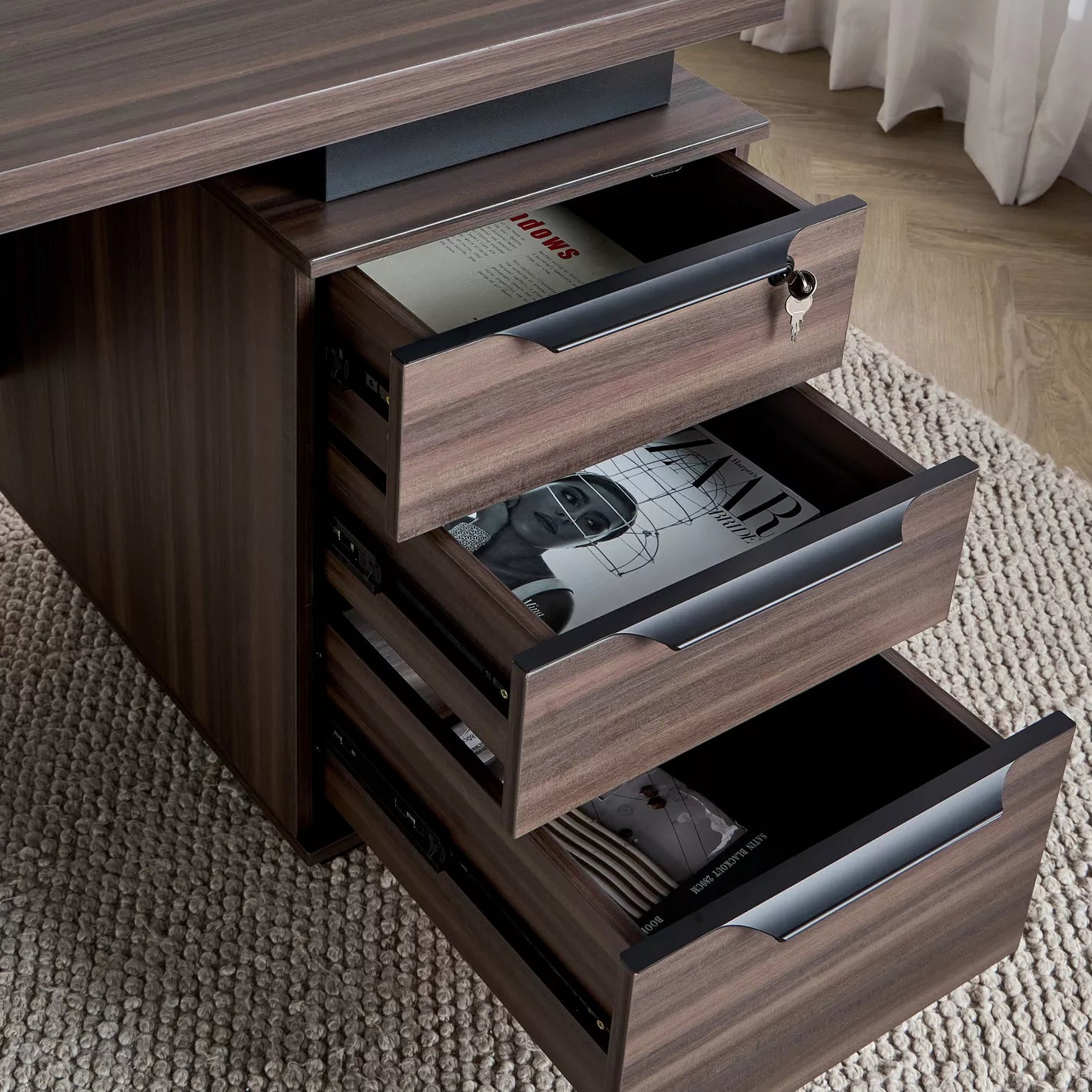 Office Desk With Three Drawers For Storing, Computer/Home Desk - COOLBABY