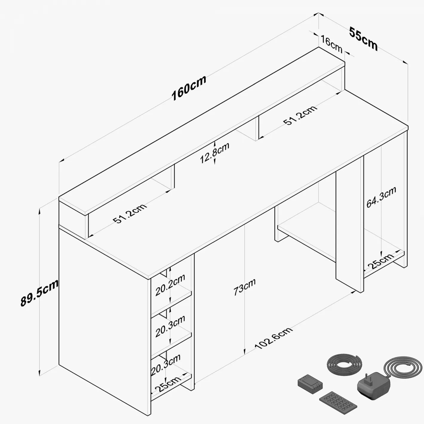 Gaming Desk with LED Color-Changing Shelf, Computer Desk