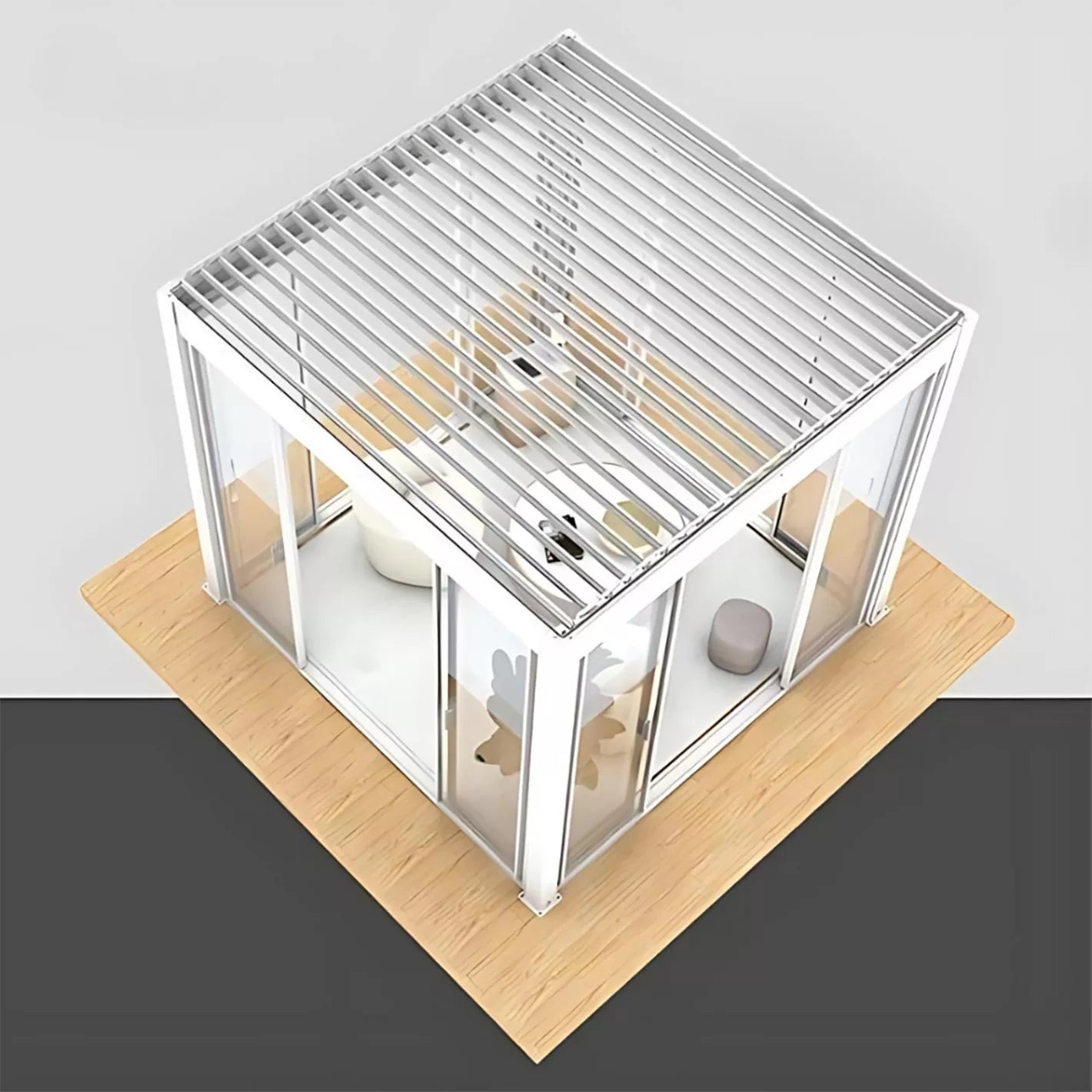 Shuttered Roof Outdoor Gazebo with Sliding Glass Door - 3x3 m