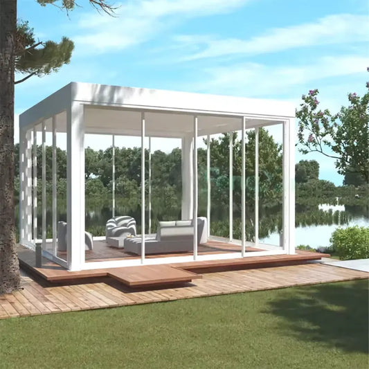 Shuttered roof Aluminum 3x4m Galass Room with Sliding Door