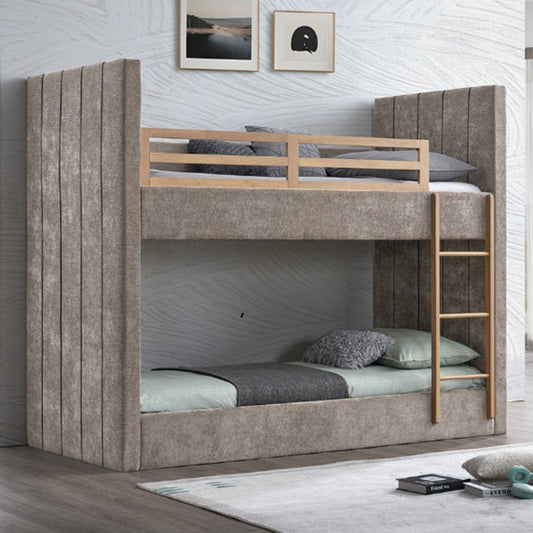 Upholstered Single Bunk Bed 90x200 cm | Modern Fabric Bunk Bed for Kids