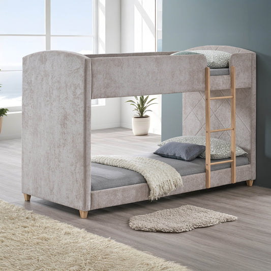 Curvy Upholstered Single Bunk Bed 90x200 cm | Modern Fabric Kids Bunk Bed
