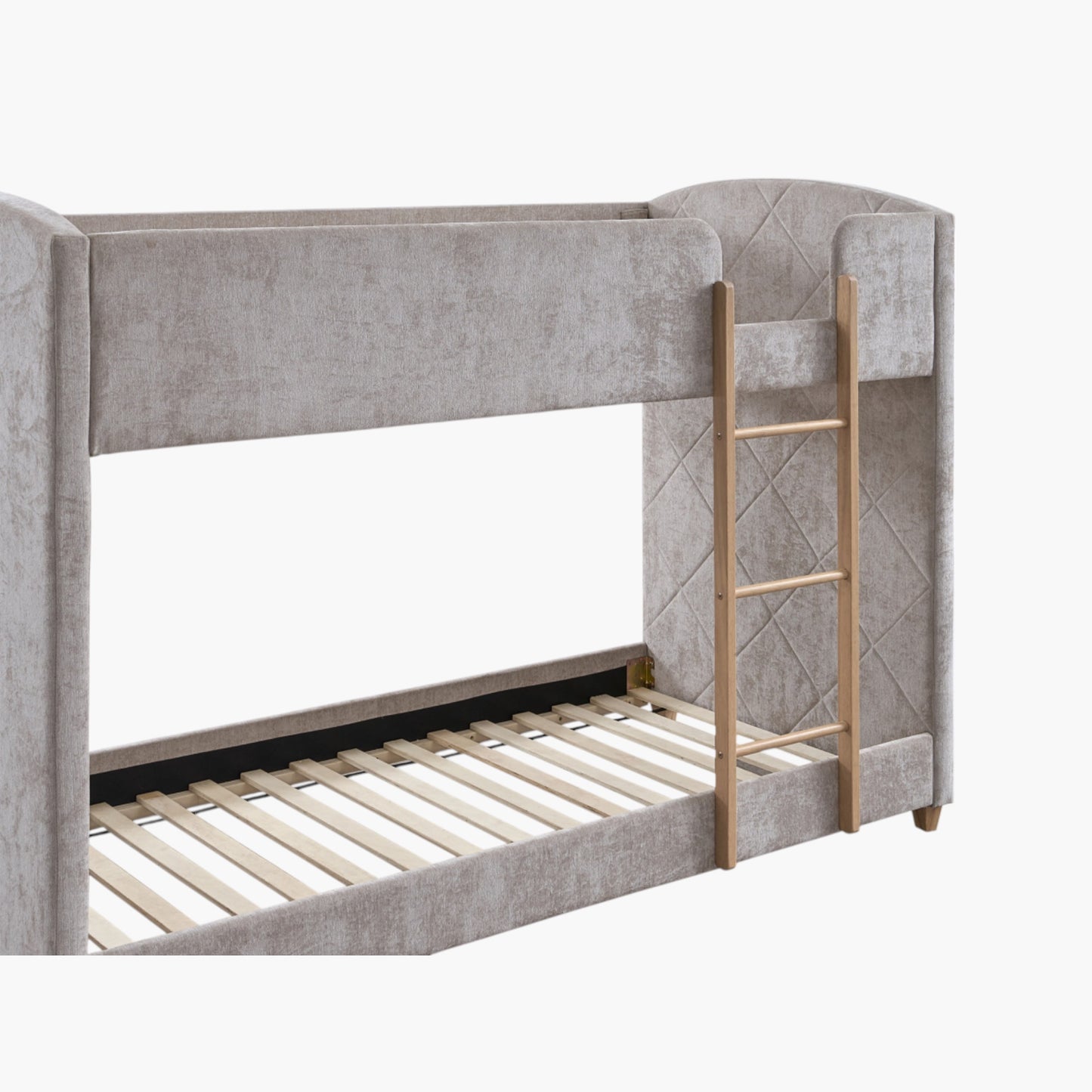 Curvy Upholstered Single Bunk Bed 90x200 cm | Modern Fabric Kids Bunk Bed