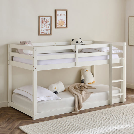 Floor Bunk Bed 90x200 cm | Solid Wood Kids Bunk Bed with Ladder