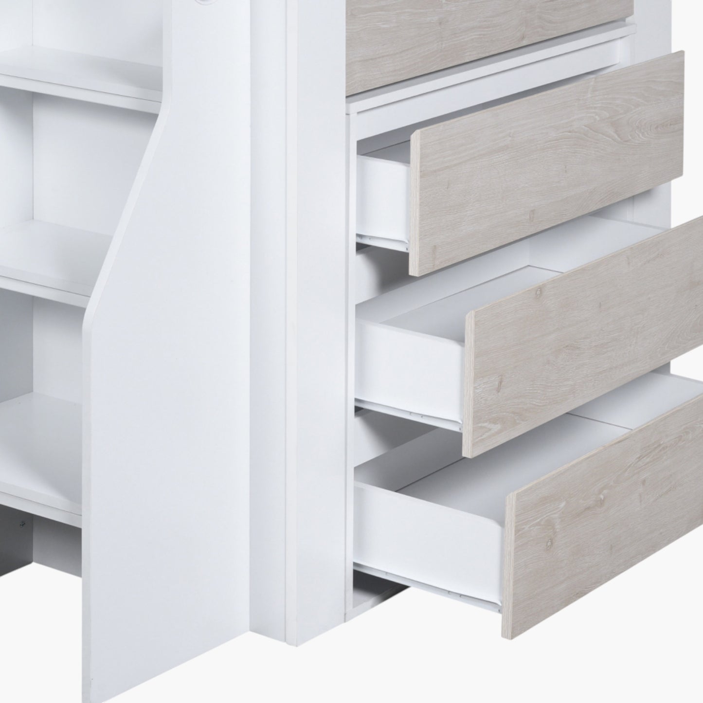Single Bed with Study Desk & Storage 90x190 cm – Space Saving Kids Bed with Shelves & Drawers