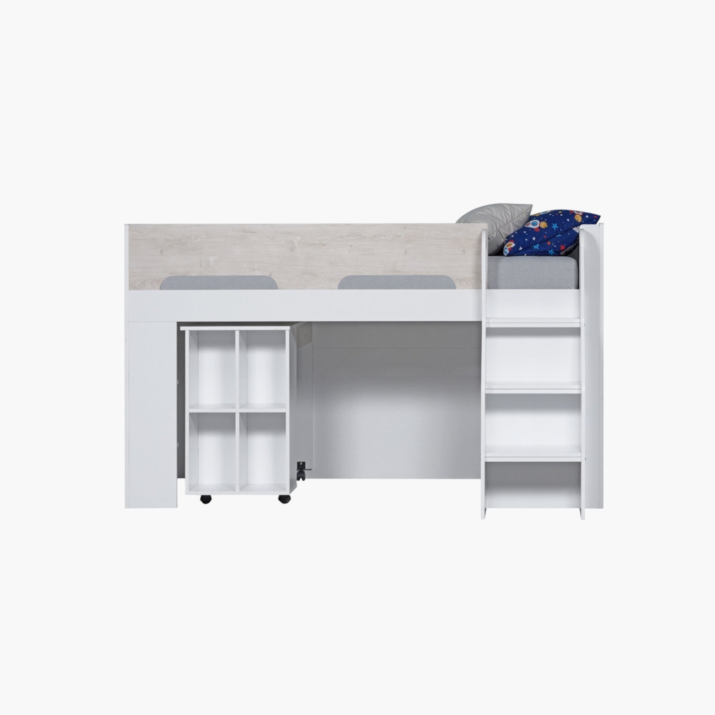 Single Bed with Study Desk & Storage 90x190 cm – Space Saving Kids Bed with Shelves & Drawers