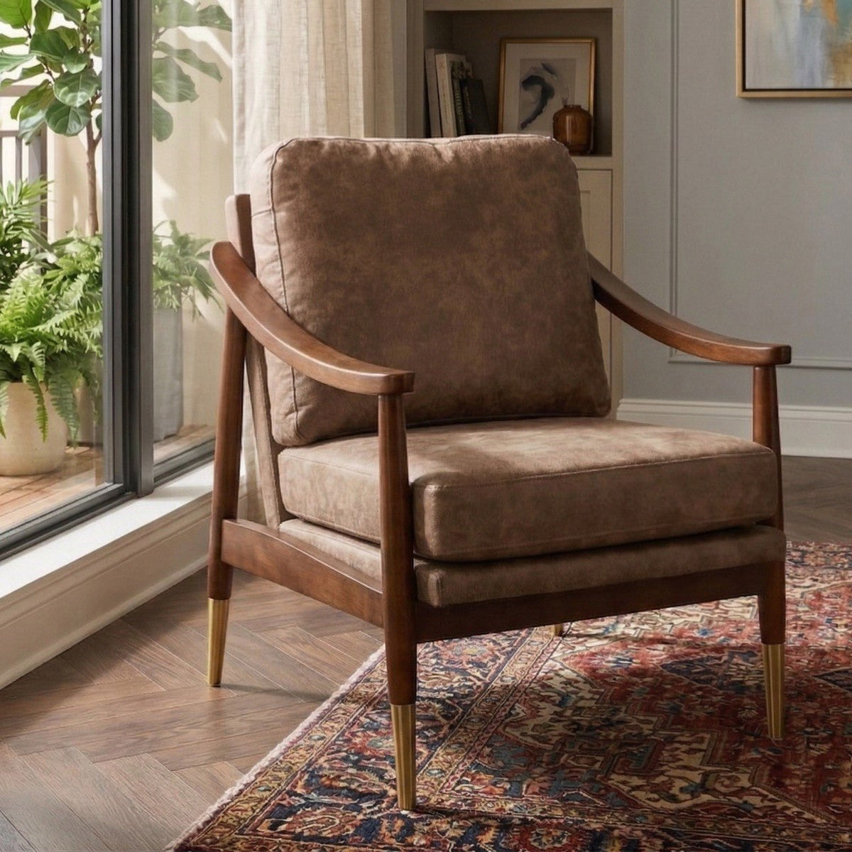 Fabric Accent Chair with Solid Wood Frame – Modern Upholstered Armchair for Living Room