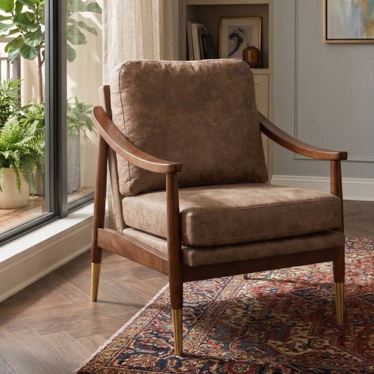 Fabric Accent Chair with Solid Wood Frame – Modern Upholstered Armchair for Living Room