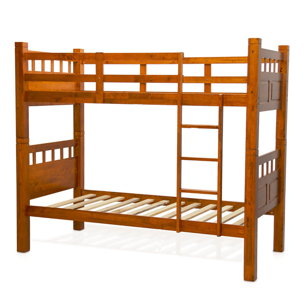 Wooden Bunk Bed, Double Decker Bunker Bed, Solid Wood Heavy Duty Bed - Walnut Color