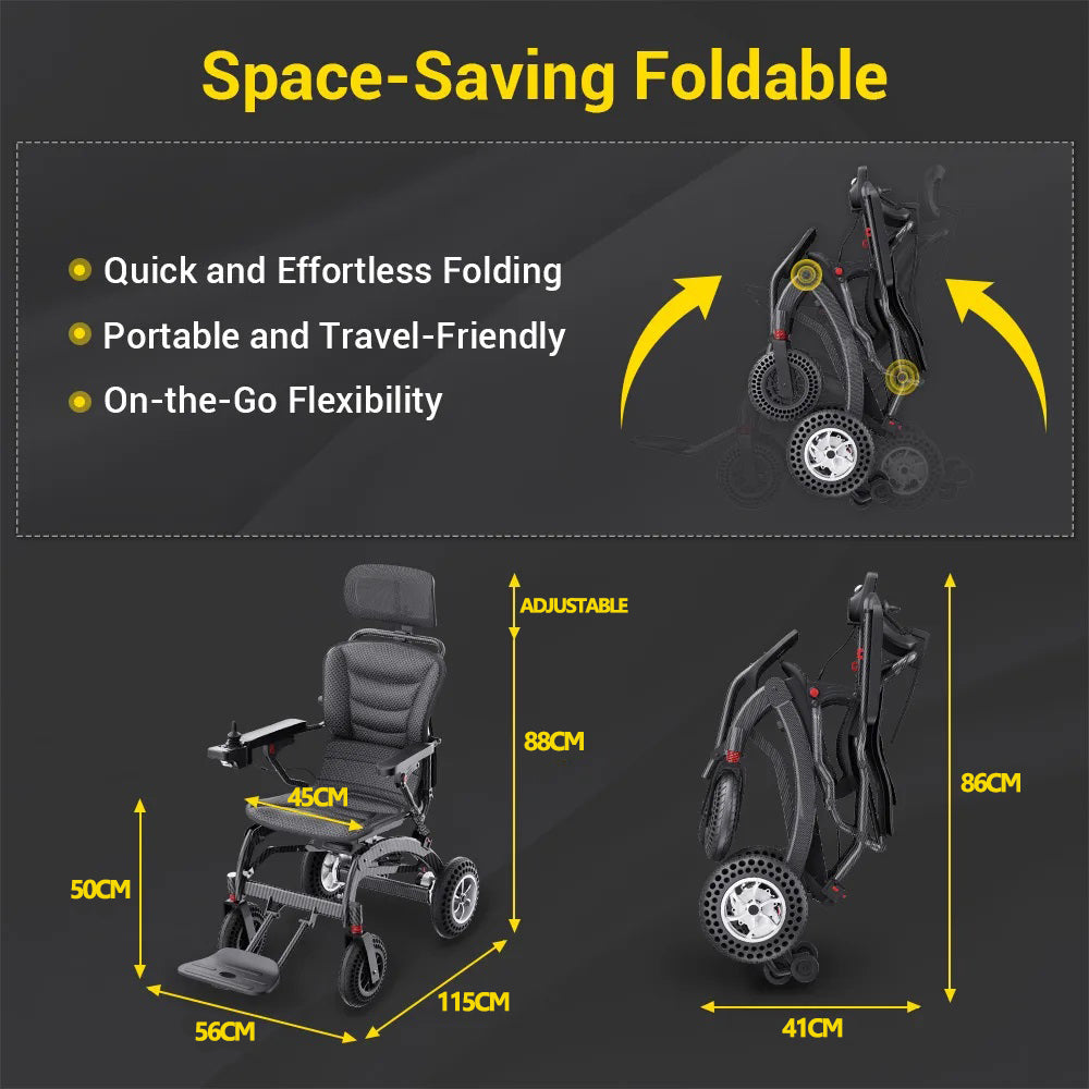 Ergonomic Electric Wheelchair Foldable Lightweight Elderly Scooter Portable Travel Wheelchair Airline Approved - COOLBABY