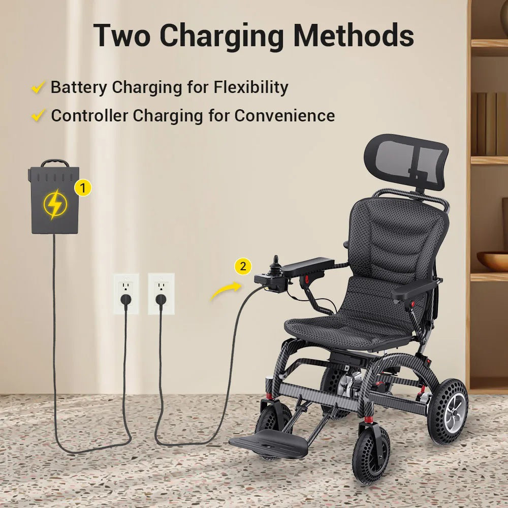 Ergonomic Electric Wheelchair Foldable Lightweight Elderly Scooter Portable Travel Wheelchair Airline Approved - COOLBABY