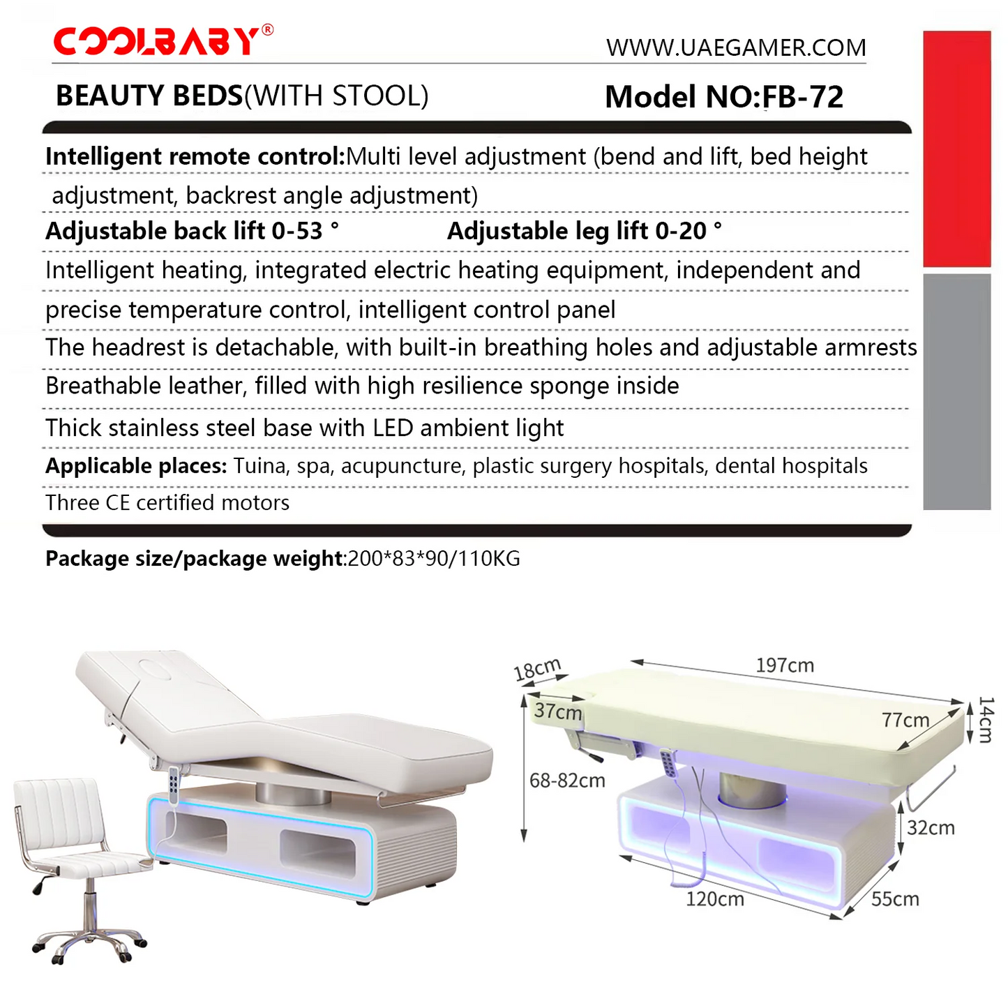 Multifunctional beauty salon adjustable medical facial bed 3 motors electric saloon massage Bed with Chair