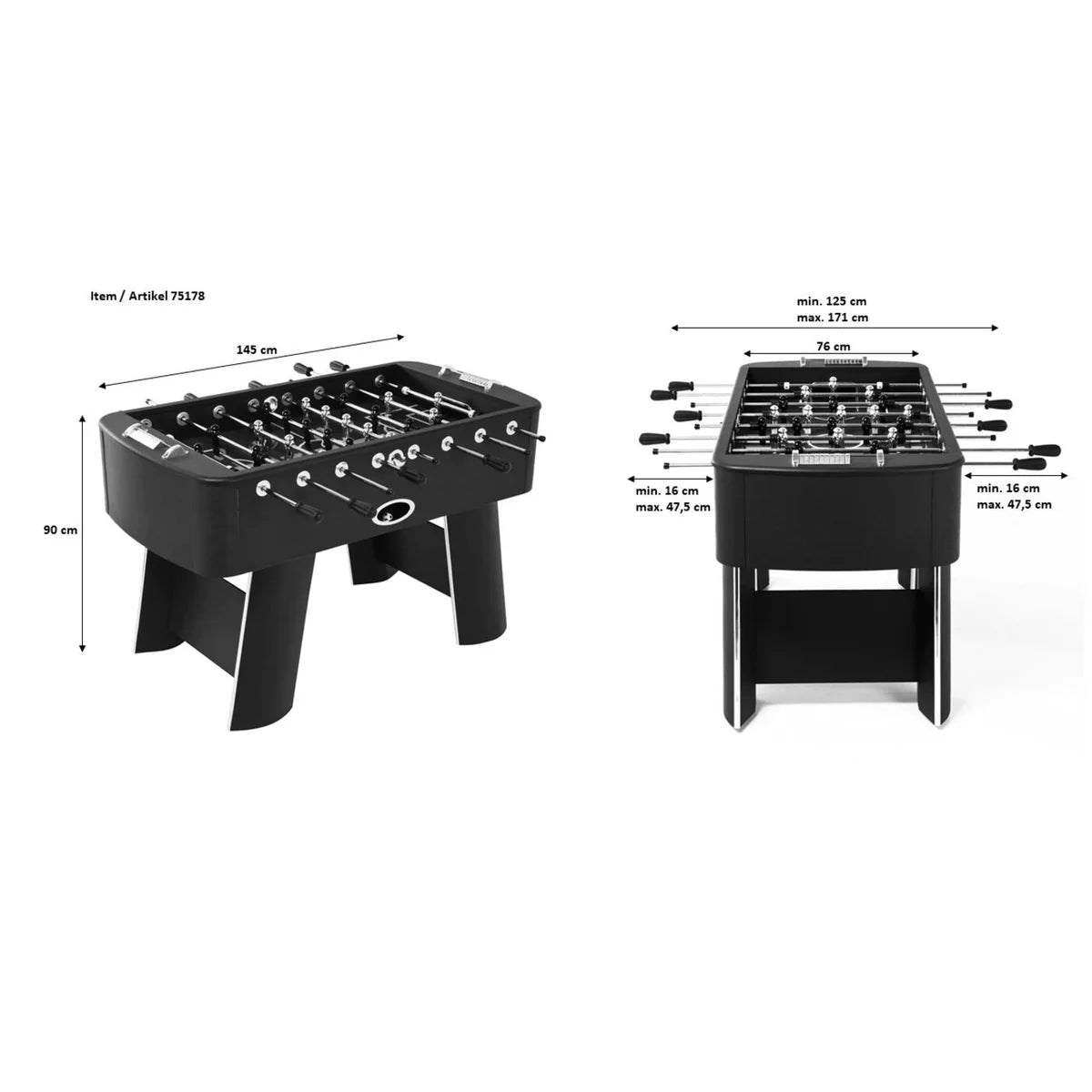 White Steel Chromed Foosball Soccer Table 125x145x90 cm – Professional Indoor Football Game Table