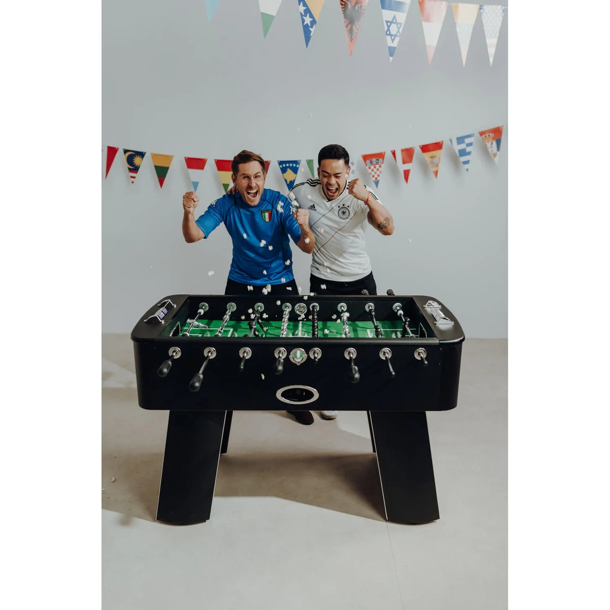 Black Steel Chromed Foosball Soccer Table 125x145x90 cm – Professional Indoor Football Game Table