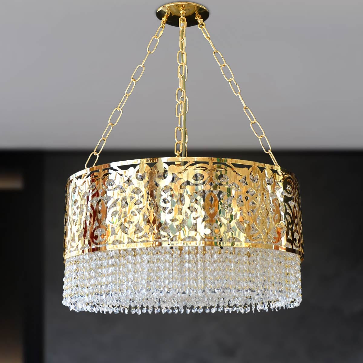 Elegant Crystal Chandelier With a Round Shape - Gold