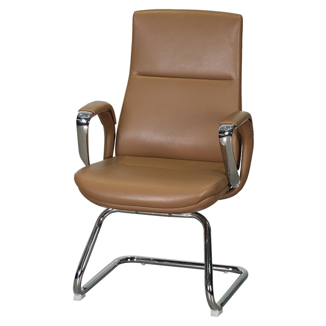 COOLBABY Brown PU Leather Office Visitor Chair YS-1812 C with Ergonomic Design and Chrome Base - COOLBABY