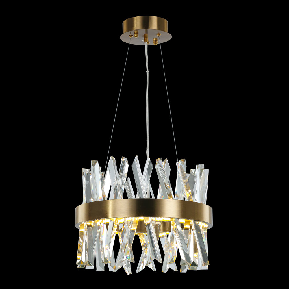 Modern Hanging Light K9 Clear Crystal - Antique Brass