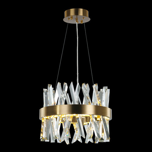 Modern Hanging Light K9 Clear Crystal - Antique Brass