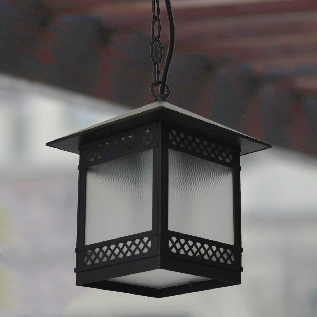 Outdoor Hanging Light, E27 Glass Diffuser- Dark Grey