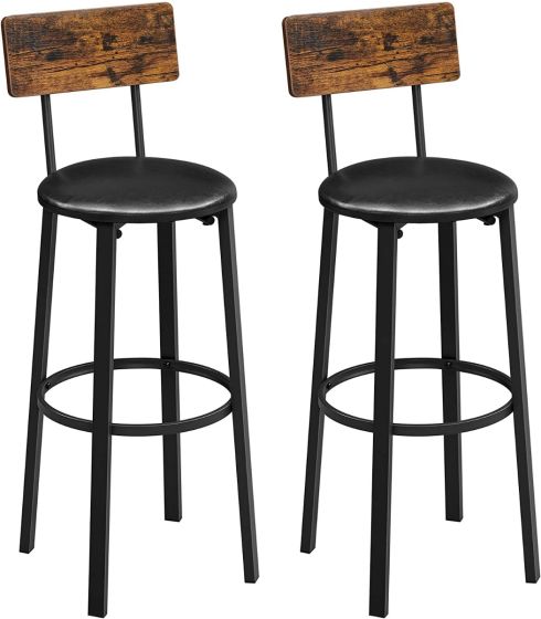 Dark Brown and Black Bar Chair Set Of 2, Bar Stools Footrest - COOLBABY