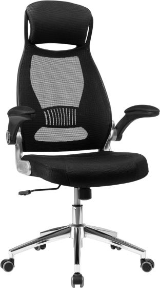 High Back Office Mesh Chair Swivel Adjustable Chair Mesh Backrest with Headrest and Flip Up Armrests Chair Black for Home, Office, Study Room - COOLBABY