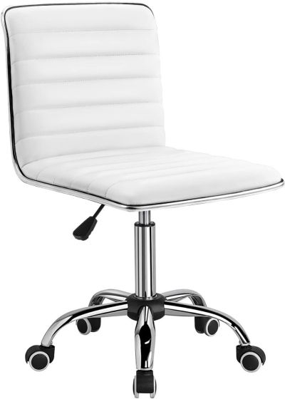 Leather Swivel Executive Chair Stylish Ribbed Mid Back Design Ideal for Office - COOLBABY