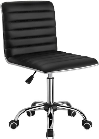 Leather Swivel Executive Chair Stylish Ribbed Mid Back Design Ideal for Office - COOLBABY