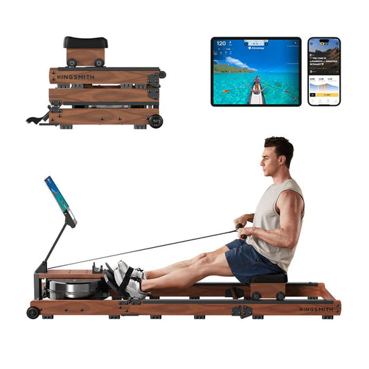 WR3L Water Rowing Machine | Foldable Wooden Rower with 5 Resistance Levels & LCD Display