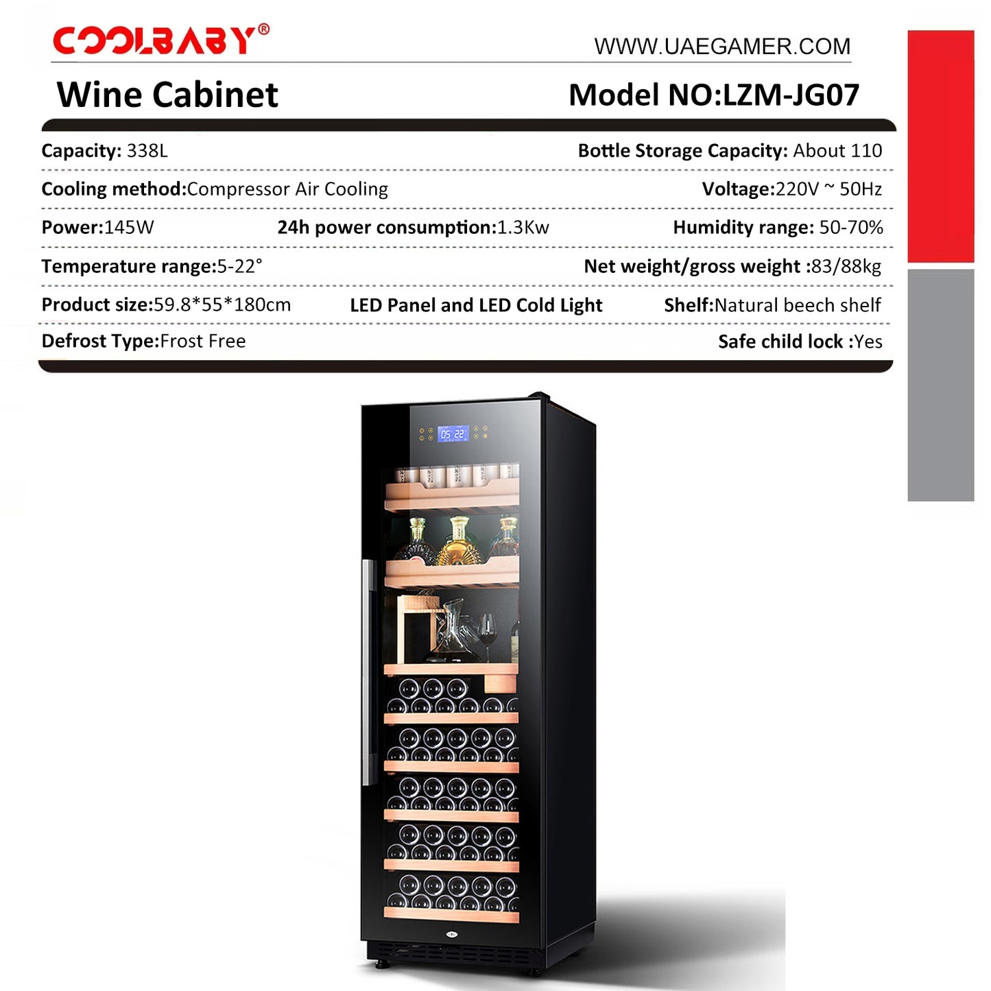 COOLBABY Premium Eight-Layer Wine Cabinet with LED Display and Exceptional Cooling