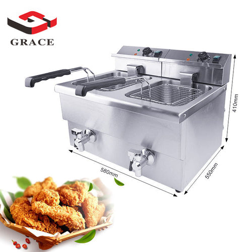 12L Dual Tank Restaurant Deep Fryer With Oil Front Drain - COOLBABY