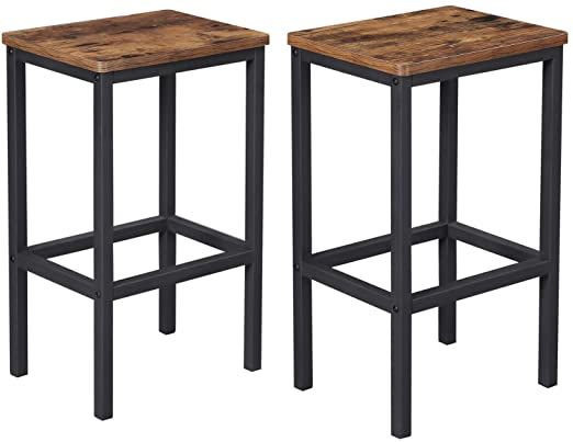 Vintage Style Rustic Brown Bar Stools - Set of 2 - COOLBABY