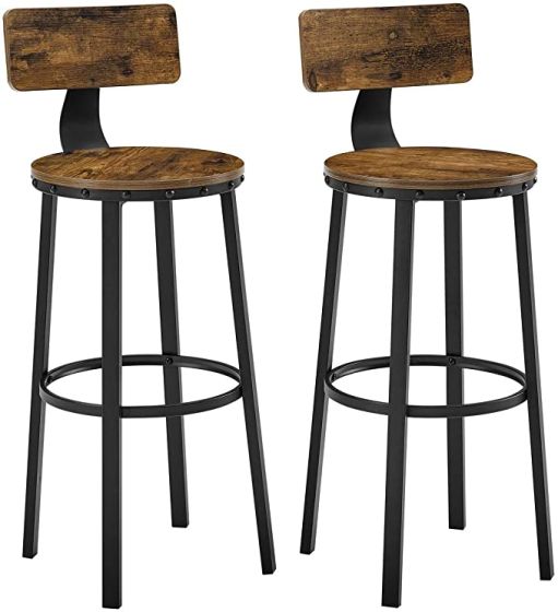 Vintage Style Rustic Brown Bar Chairs - Set of 2 - COOLBABY