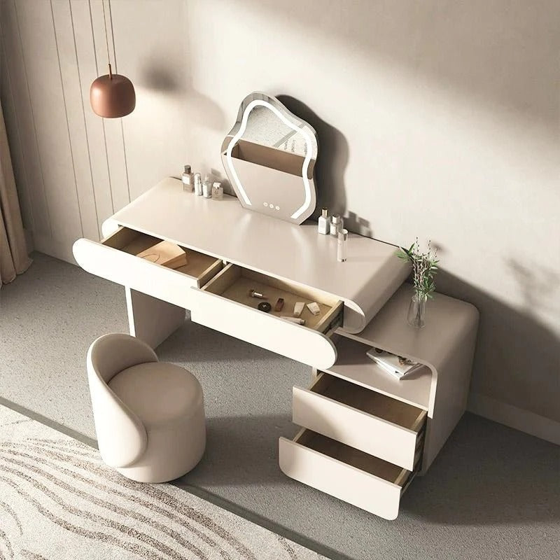 Modern Dressing Table in Rounded Edges Design, White Vanity Table with Mirror. - COOLBABY