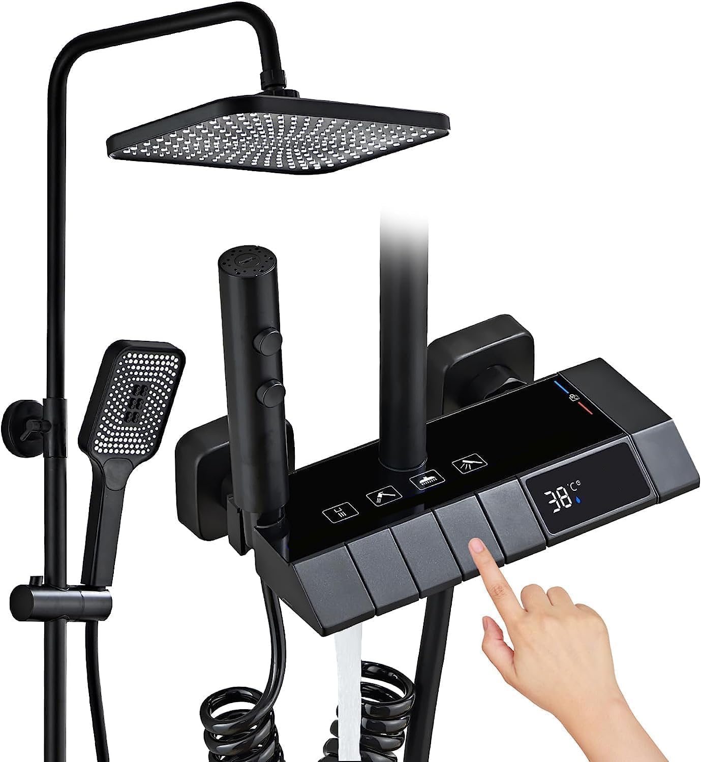 Black Shower System with LED Digital Display Shower Faucet Set Wall Mo ...