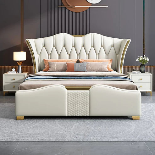 Luxurious Modern Upholstered Leather Bed with Storage - Italian Design, Moroccan Charm - COOLBABY