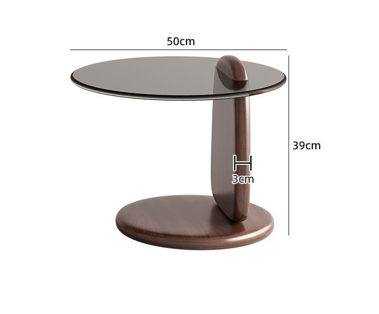 Round Coffee Table Wooden Base, Tempered Glass Countertop, Living room Center Table - COOLBABY