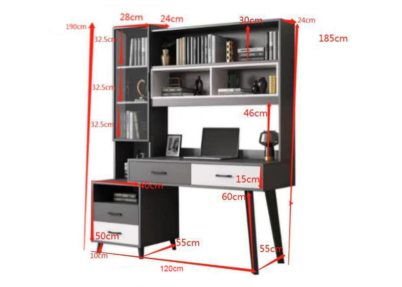 Wood Study Desk Table with Hutch Storage Shelves and Drawers Home Office Workstation