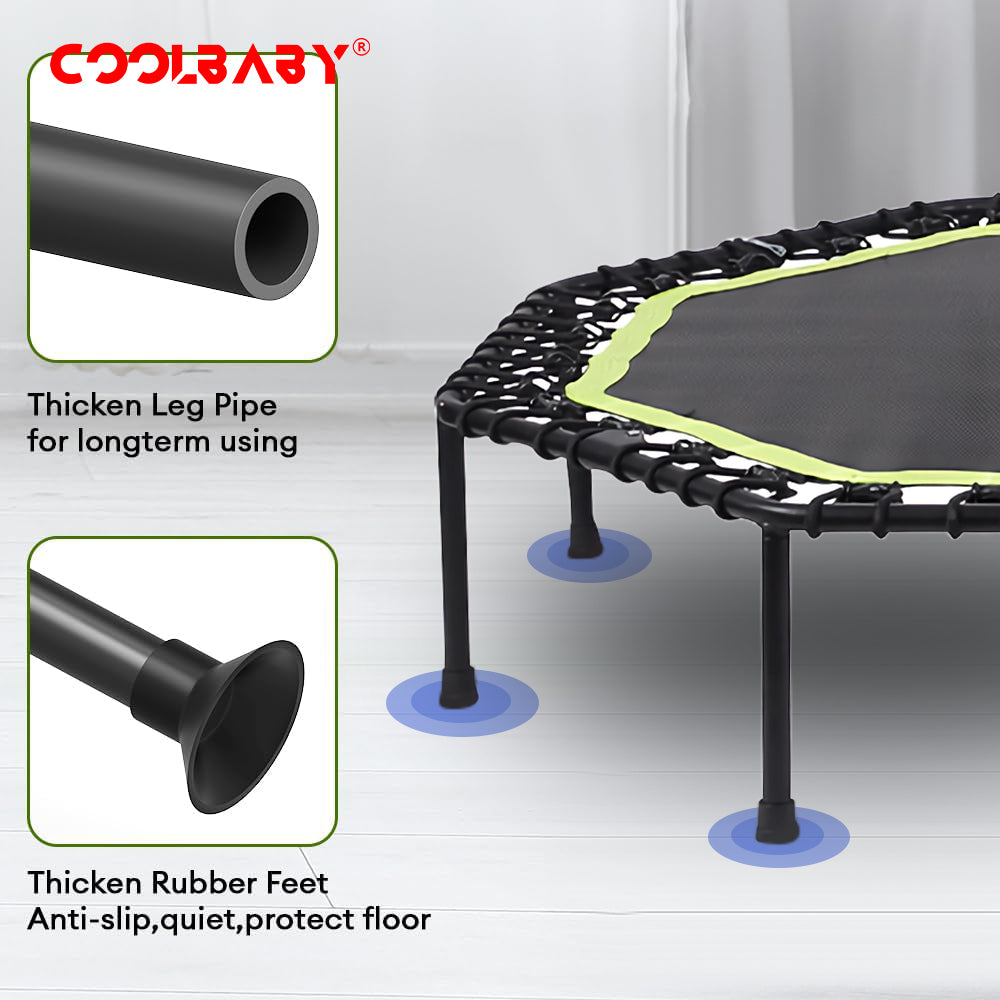 COOLBABY 51 Inch Quiet Mini Trampoline with Adjustable Handles, Fitness Trampoline, Bungee Jumping, Cardio Trainer for Adults Workout - COOLBABY