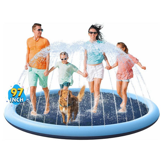 COOLBABY Kids Non-Slip Sprinkler Non-Slip Splash Mat 97 In For Kids And Dogs Thickened Sprinkler Pool Summer Outdoor Water Toys - COOL BABY