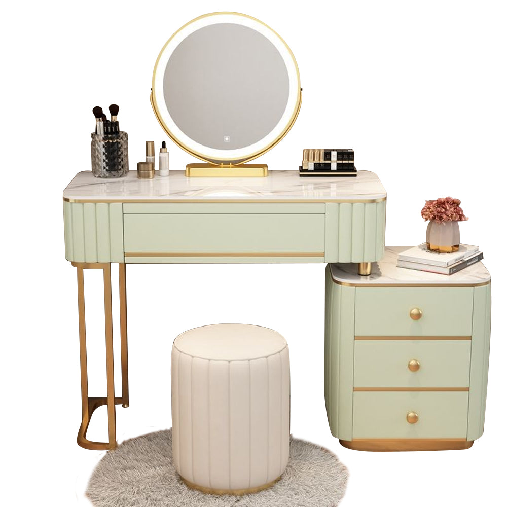 COOLBABY Mint Green Vanity Table Set with LED Mirror and Chair_Elegant Solid Wood Dressing Table